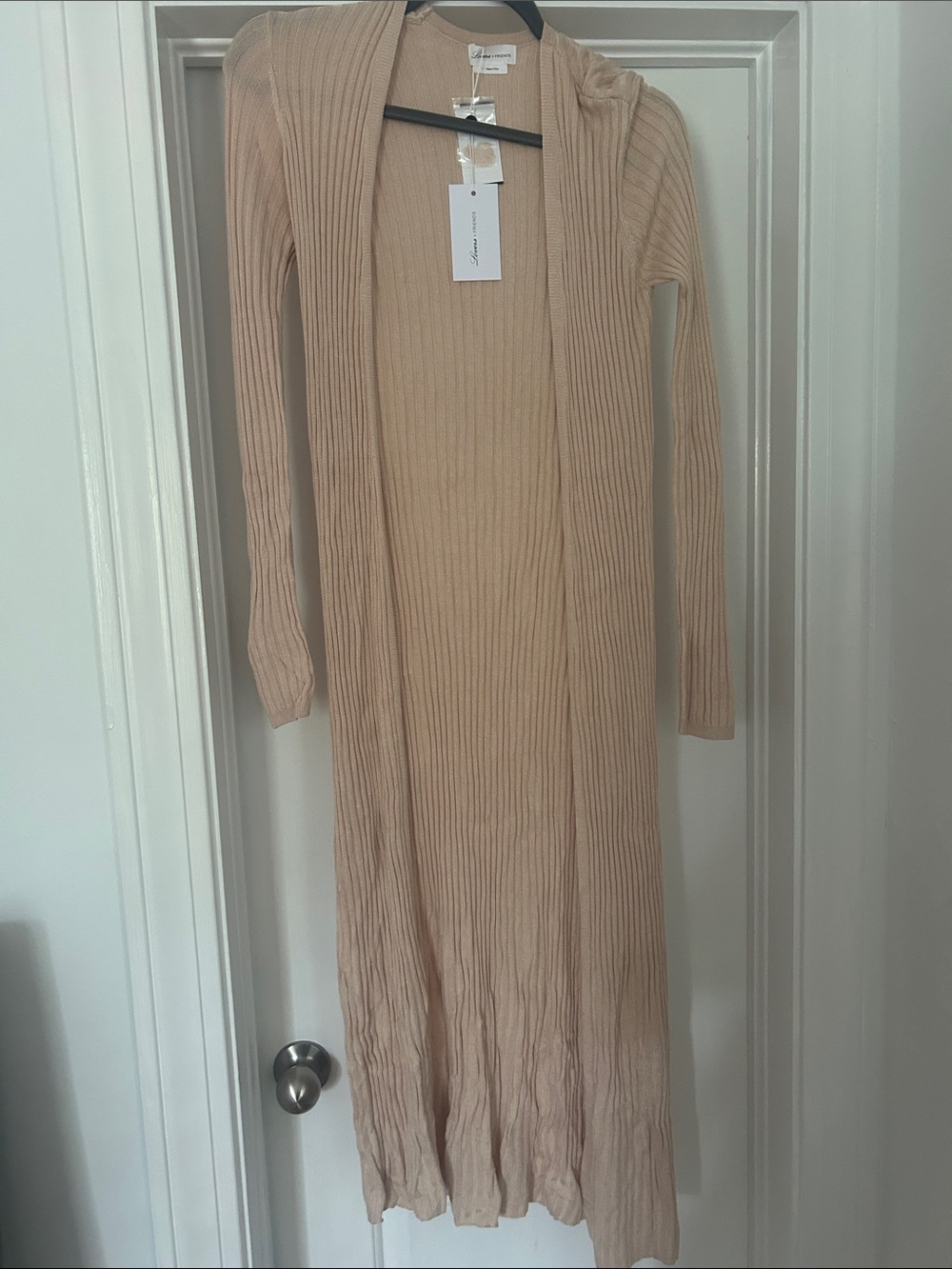 NWT Lovers & Friends Long Ribbed Open-Front Duster in Nude